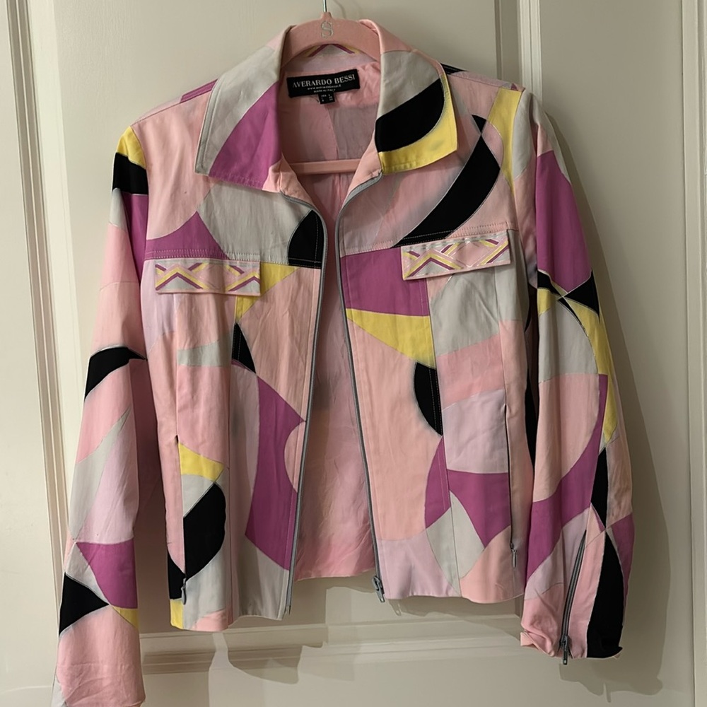 Averardo Bessi zip jacket women’s size 6 pink purple silver white black yellow